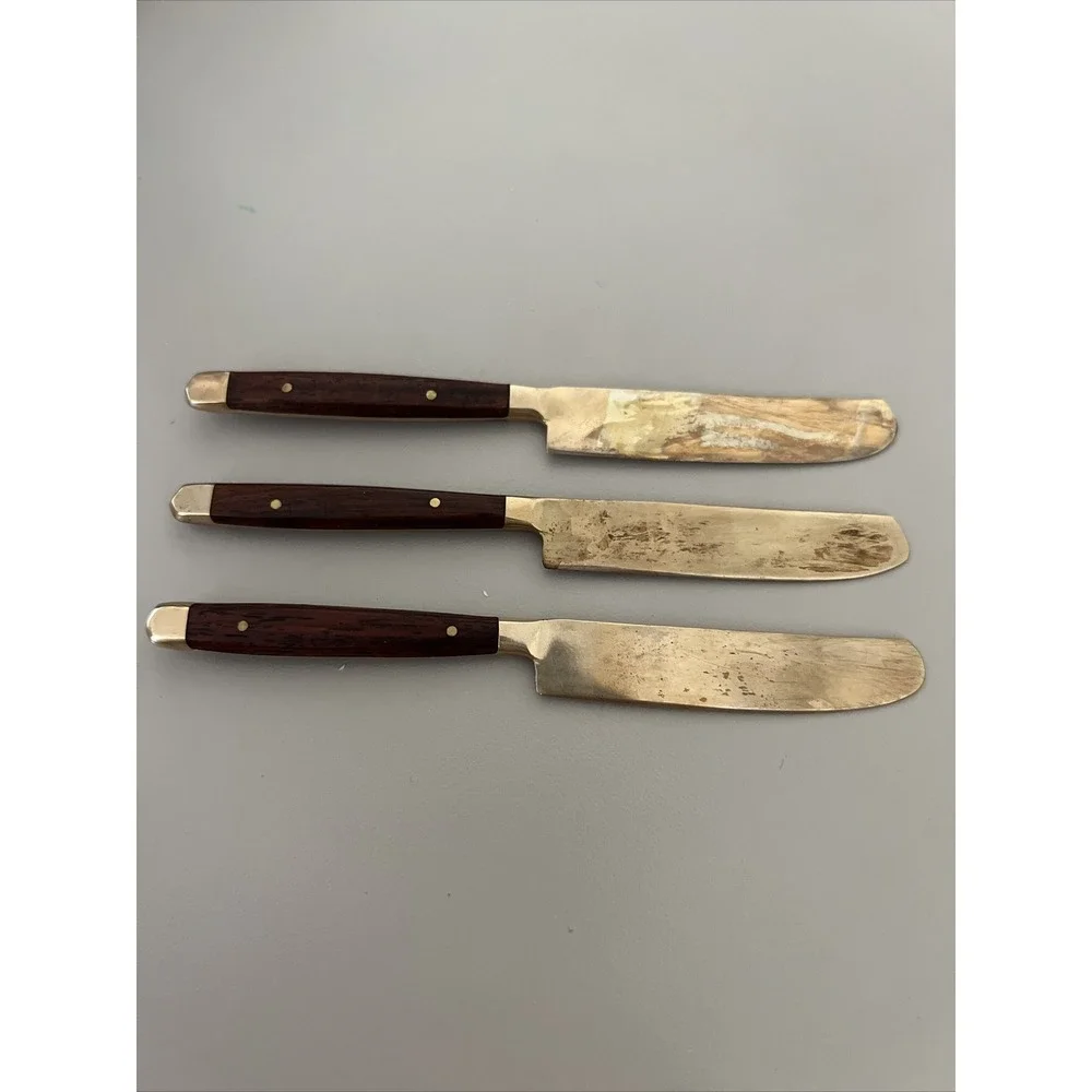 Williams Sonoma Party Butter Knives Set of 6 Teak Gold Tone 70s